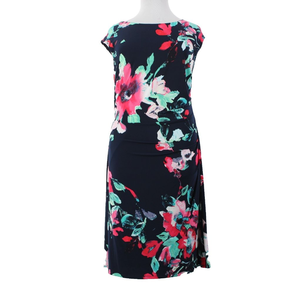 Lauren Ralph Lauren Dress New $164 Sz 20w Navy Multi Floral Spring Poly Dress